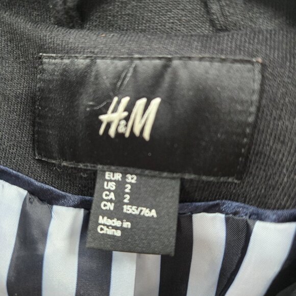 H&M Cotton Blend Black White Lined Double Breasted Crop Jacket Size 2 - Picture 11 of 14